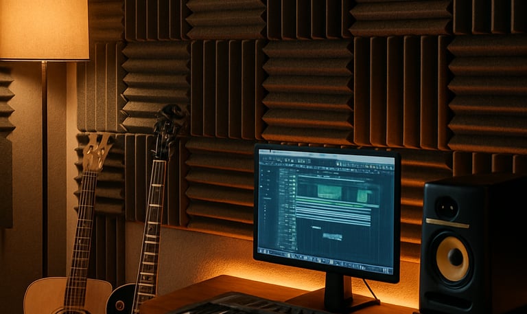 home studio wedge acoustic foam panels on wall. Soundproof panel