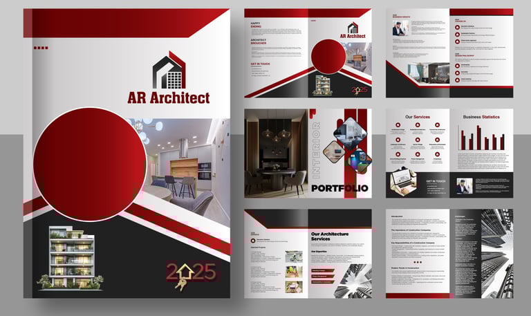Clean and professional bifold brochure showing the front cover with a bold company logo and tagline