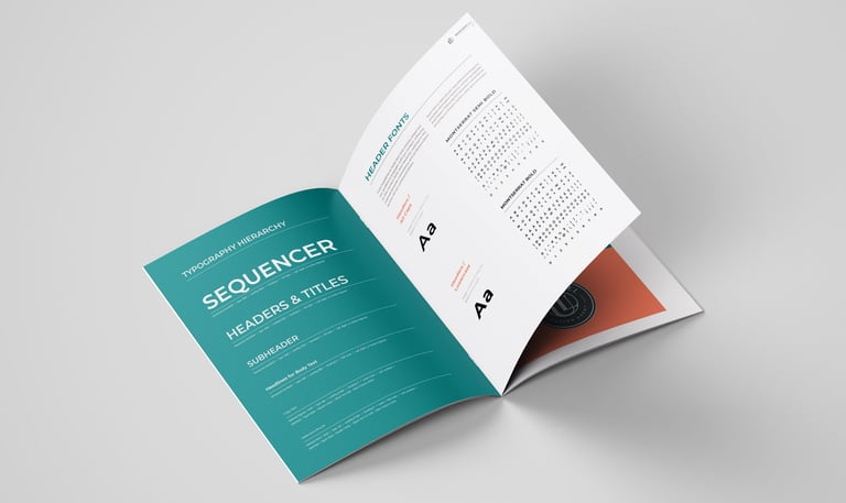Mockup of brand manual, showcasing Font System for URBAN LEVEL