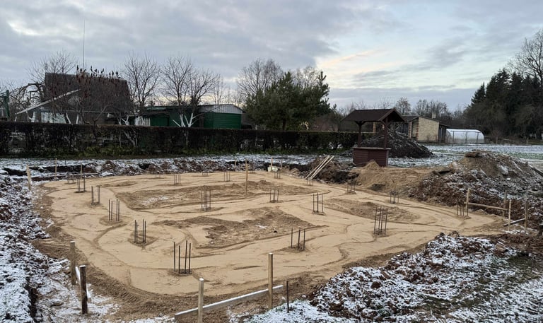 greztiniai poliai, pamato irengimas, uzpilta smeliu, bus galima irengti rostverka