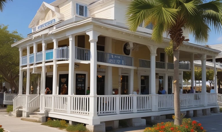 A lively outdoor market with colorful tents and smiling people enjoying live music under clear blue skies.