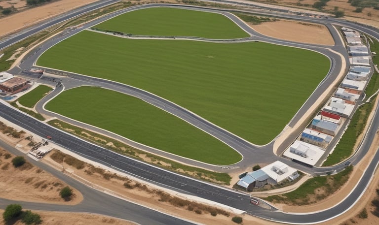 Aerial shot of a secure gated township featuring tree-lined streets and community amenities.