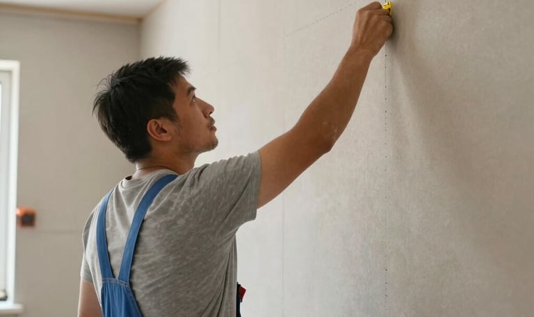 Close-up of skilled craftsmen applying precise tile work in a sophisticated interior.