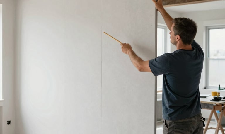 Close-up of skilled craftsmen applying precise tile work in a sophisticated interior.