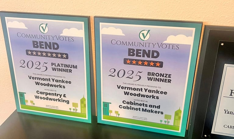 CommunityVotes Bend 2025 awards for Vermont Yankee Woodworks in carpentry and cabinet making.