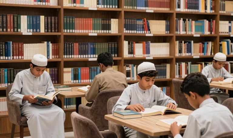 Architectural sketch of a mosque-inspired school building surrounded by greenery.