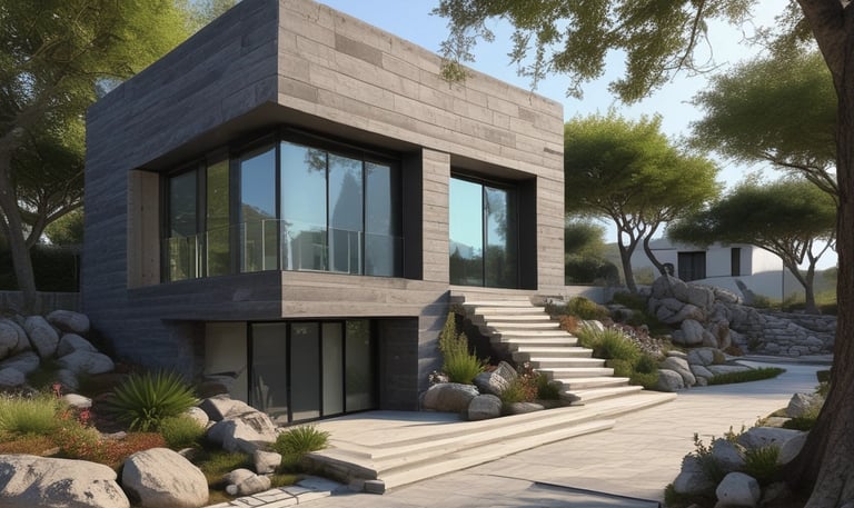 A modern architectural design showcasing sustainable features.