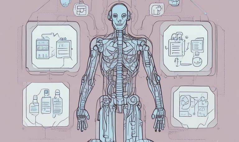 Monochrome image of AI neural network overlaying a cityscape.