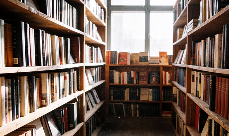 Library reading aisle in natural light show the institutional foundation of an independent press