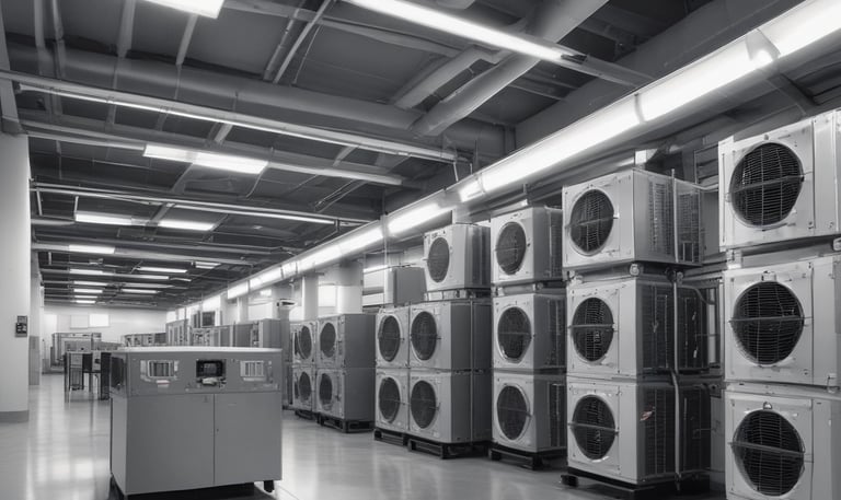 A friendly HVAC specialist inspecting a furnace in a warm, inviting living room setting