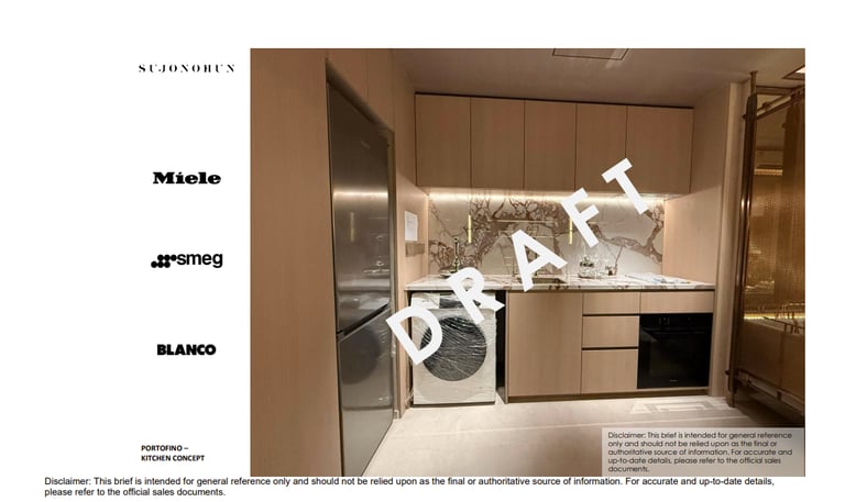 Modern luxury kitchen concept featuring wood cabinetry, marble backsplash, and Miele appliances.