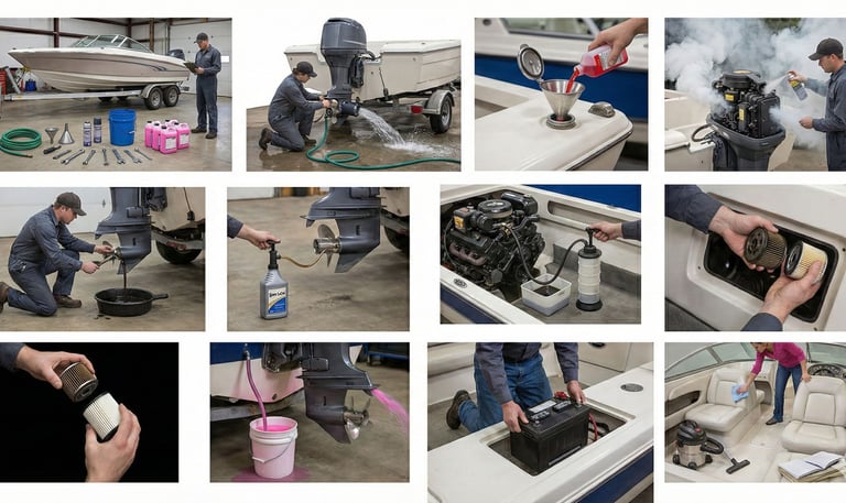 Volvo Penta stern drive undergoing seasonal service.