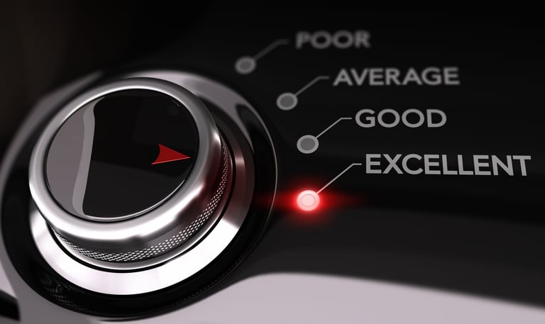 Image of a dial pointing to choices poor, average, good, excellent