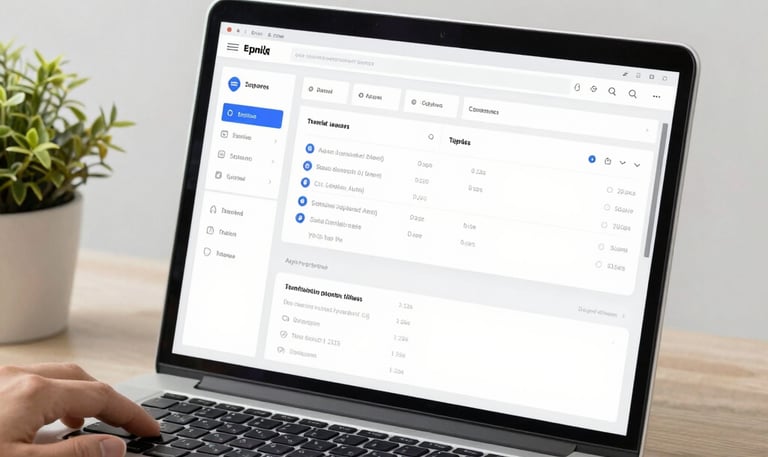 A recruiter reviewing resumes on a laptop with a focused expression.