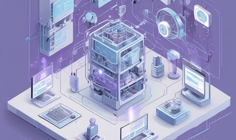 Team collaborating around a digital dashboard displaying process workflows.