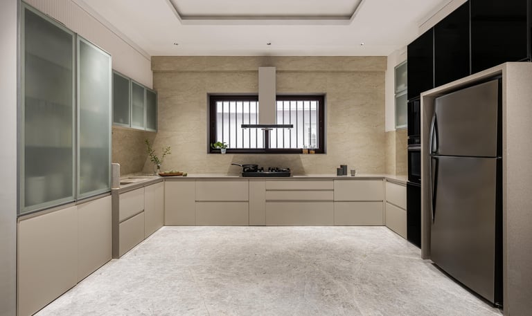 Contemporary modular kitchen with glossy cabinets and modern appliances - Amuk Modular kitchen desig