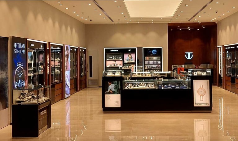 Luxury retail showroom interior with custom display furniture - Amuk Modular commercial projects Pun