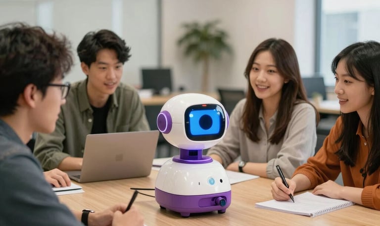 A sleek AI chatbot interface on a smartphone screen surrounded by digital icons representing automation.