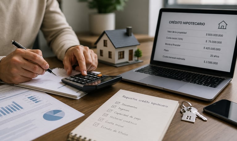Cálculo de crédito hipotecario con cuota inicial del 15 % para comprar vivienda en Colombia