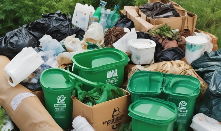 A close-up of biodegradable packaging breaking down naturally on soil.
