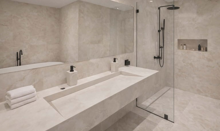 Nestandartinė kriauklė iš akmens masės plytelių