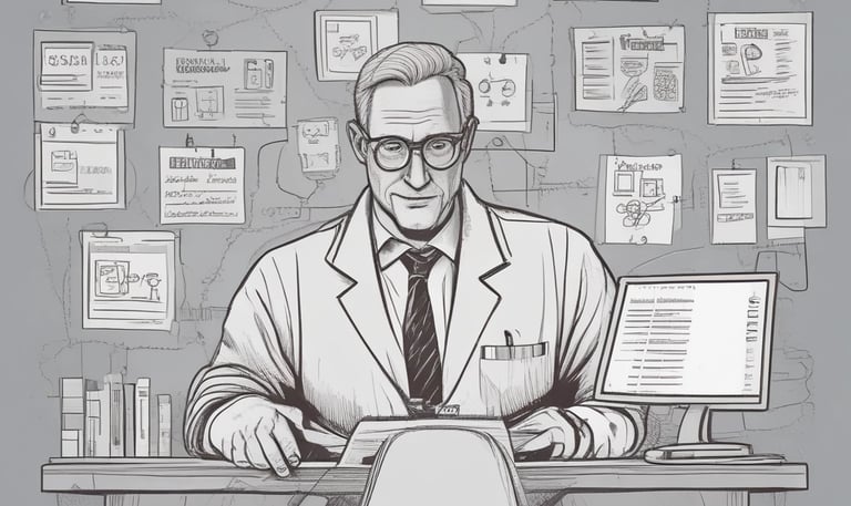 A frustrated team in a meeting room surrounded by scattered papers and charts.