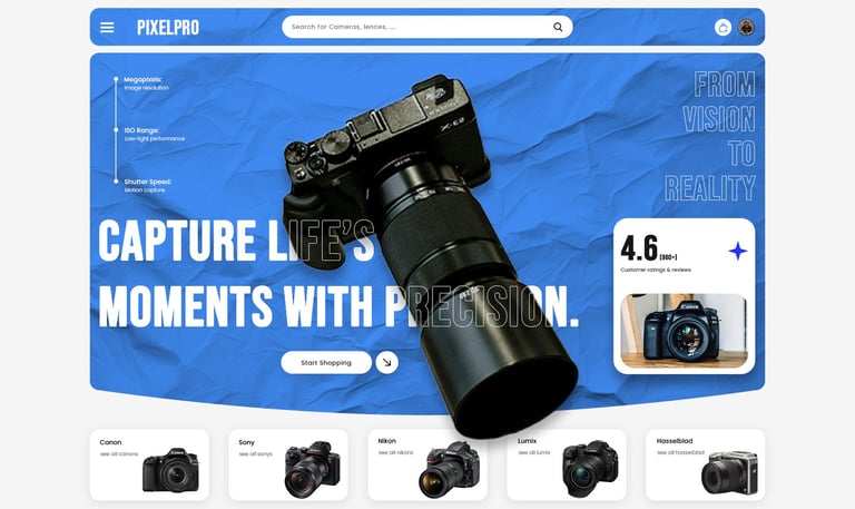 Camera ecommerce store website ui design 