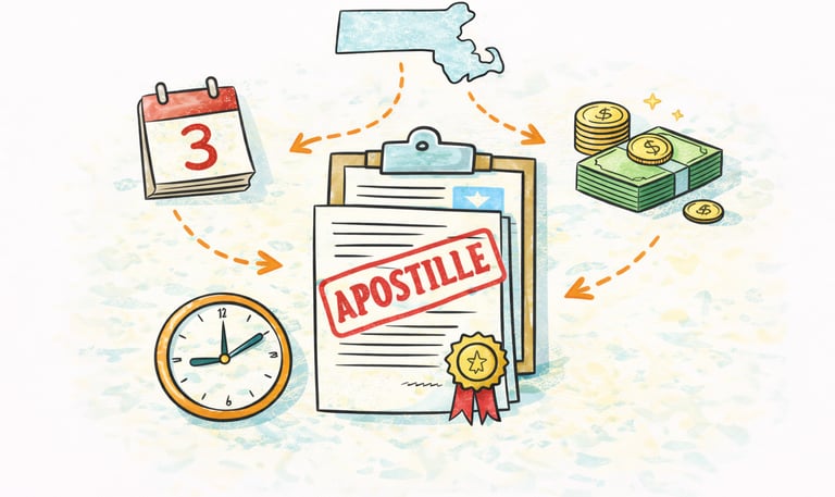 Apostille cost and processing time in Massachusetts