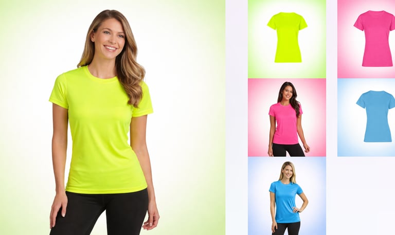 Damen Funktionsshirt mit Rund-Ausschnitt - individuell gestaltbares in Neongelb, Rosa und Hellblau