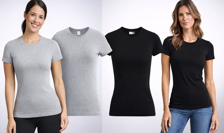 Damen T-Shirt Grau/Schwarz mit Rund-Ausschnitt - individuell gestaltbares Shirt aus Baumwolle