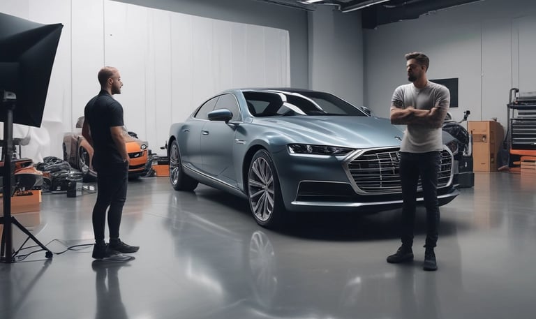 Close-up of a luxury sports car dashboard illuminated under soft lighting.
