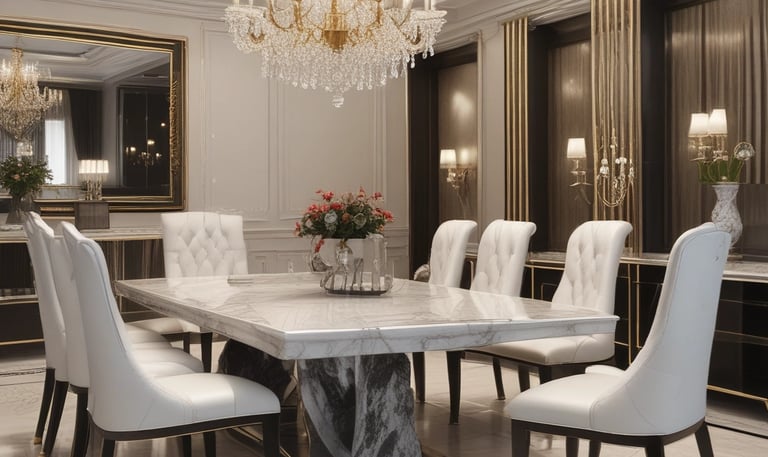 A sleek marble kitchen countertop with natural veining and polished finish.