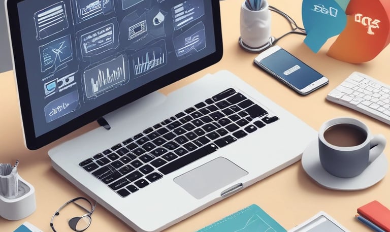 A sleek laptop displaying a responsive website design on screen.