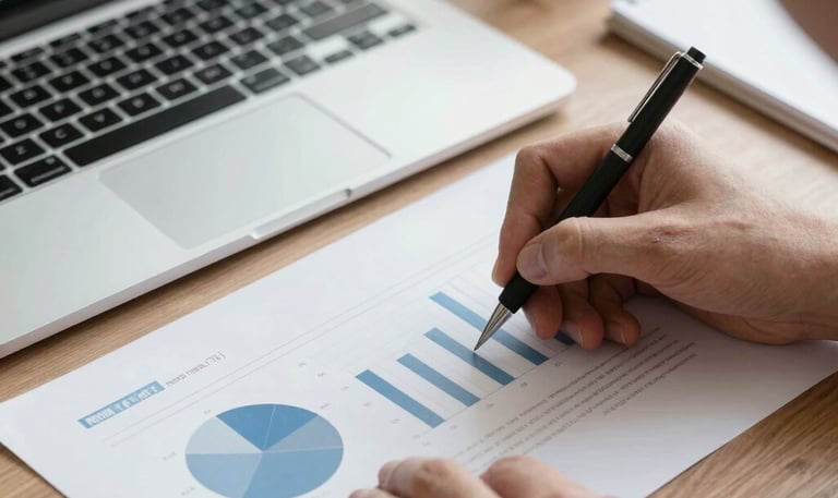 A close-up of hands uploading files on a laptop with data charts visible on the screen.