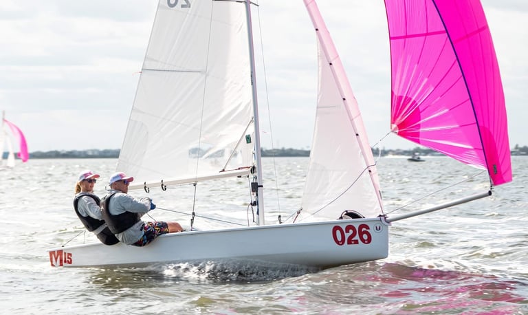 Anna Andert sailing the Melges 15 with dad crewing
