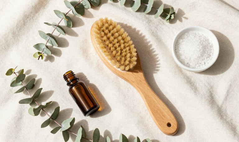 Natural dry brushing tools for Ayurvedic lymphatic drainage and skin detoxification ritual