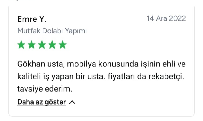 Emre isimli müşterinin 5 yıldız vererek olumlu görüşte bulunması