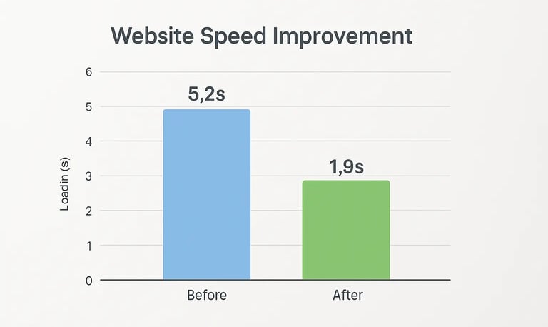 Bar chart comparing website loading time before and after optimisation
