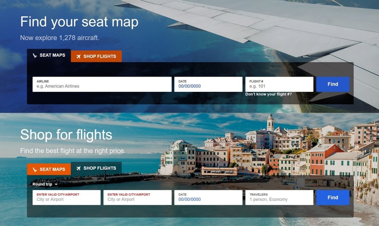 SeatGuru - seat map and shop flight search bars