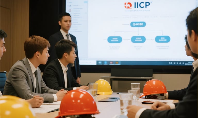 a group of people sitting around a table with a projector