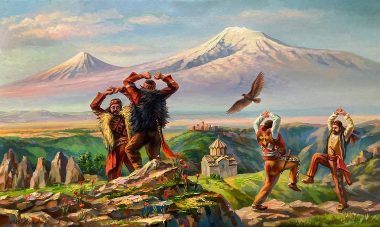 Mount Ararat painting by Meruzhan Khachatryan inspired by Armenian heritage and landscapes