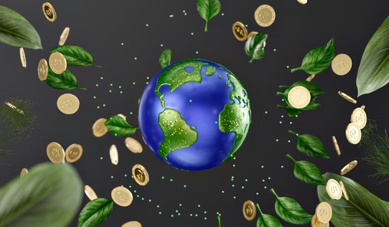 immagine del pianeta terra dallo spazio molto colorato e foglie verdi e chicchi di cereali che ruota
