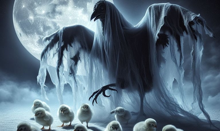 Ghost chicken of Langtoft, with her chicks