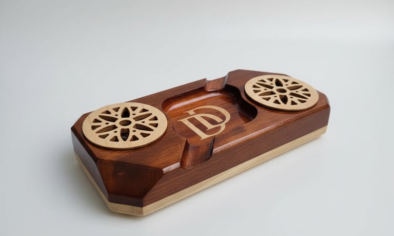 Handcrafted premium wood whiskey and cigar holder with personalized engraving, a unique gift item.