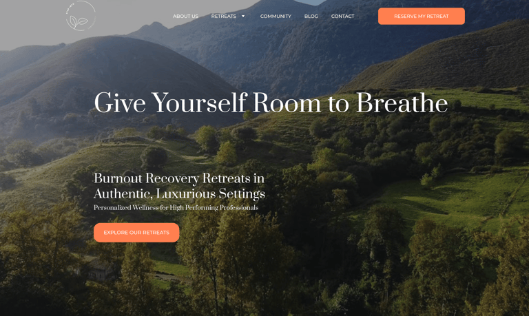 Scenic mountain landscape for Step Into Tranquility’s burnout recovery retreats