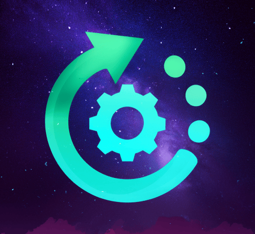 Icon with a cog in the centre and an arrow arching round the cog to illustrate integrated systems