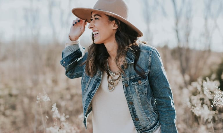 Women with hat, laughing, frpm passion to profession, create your own business