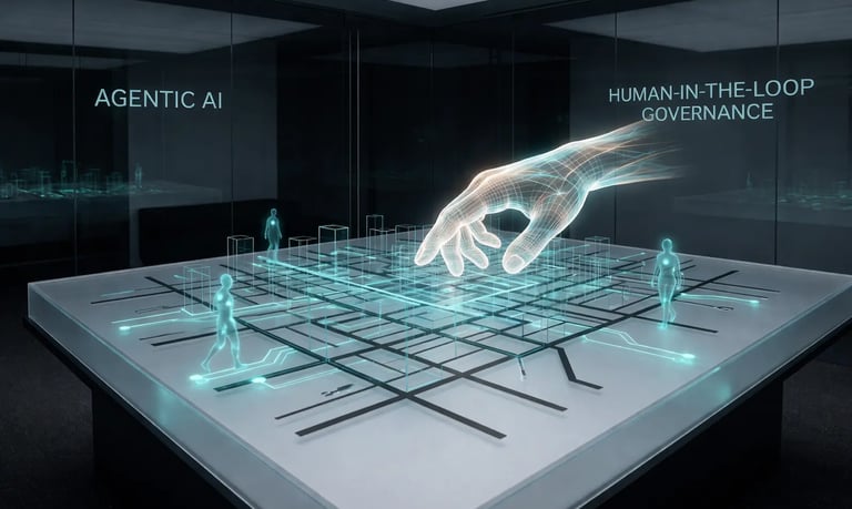 Gobernanza de inteligencia artificial agéntica con supervisión humana.