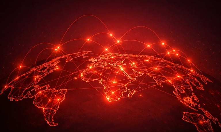 Red global de conexiones estratégicas que representa la interdependencia y el poder relacional