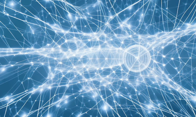 a blue background with a network of white and blue lines